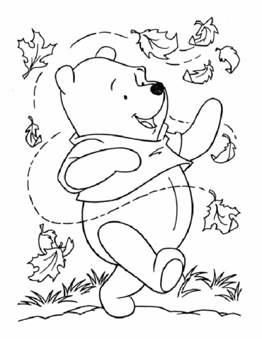 Pooh and leaves coloring page free printable coloring pages