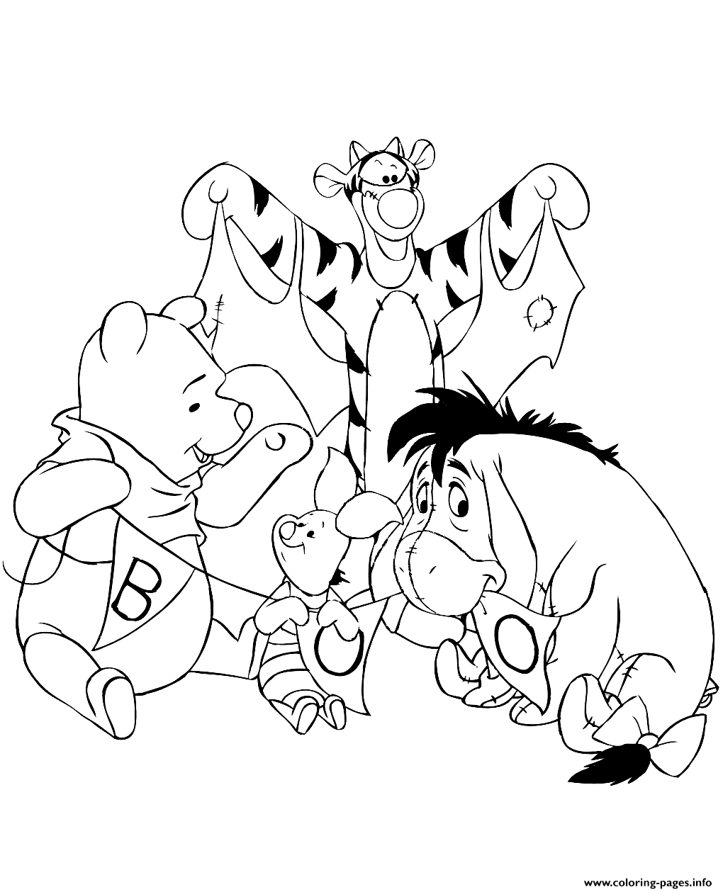 Winnie the pooh and friends disney halloween coloring page printable