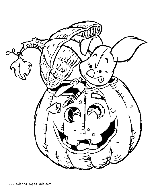Piglet cutting a pumpkin for halloween coloring page