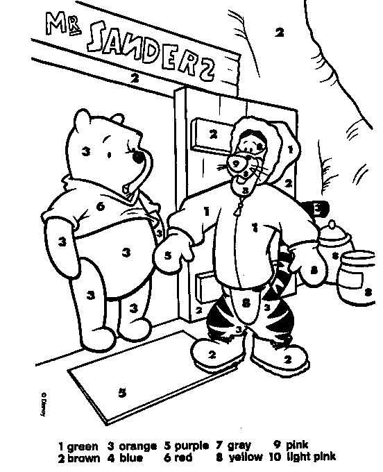 Color by numbers page disney coloring pages color by numbers winnie the pooh christmas
