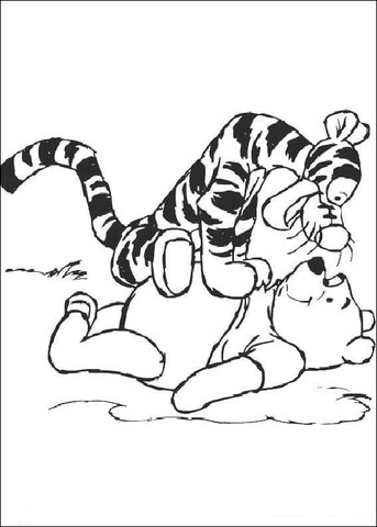 Tigger sits on the pooh stomach coloring page free printable coloring pages