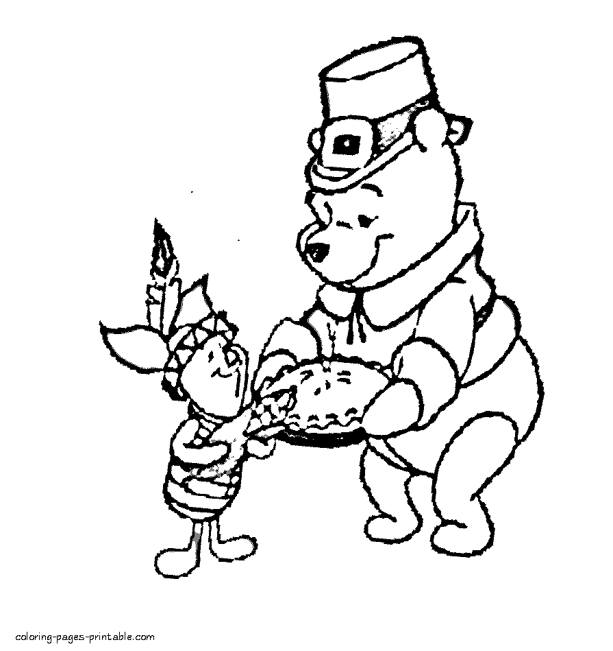 Winnie coloring page to thanksgiving coloring