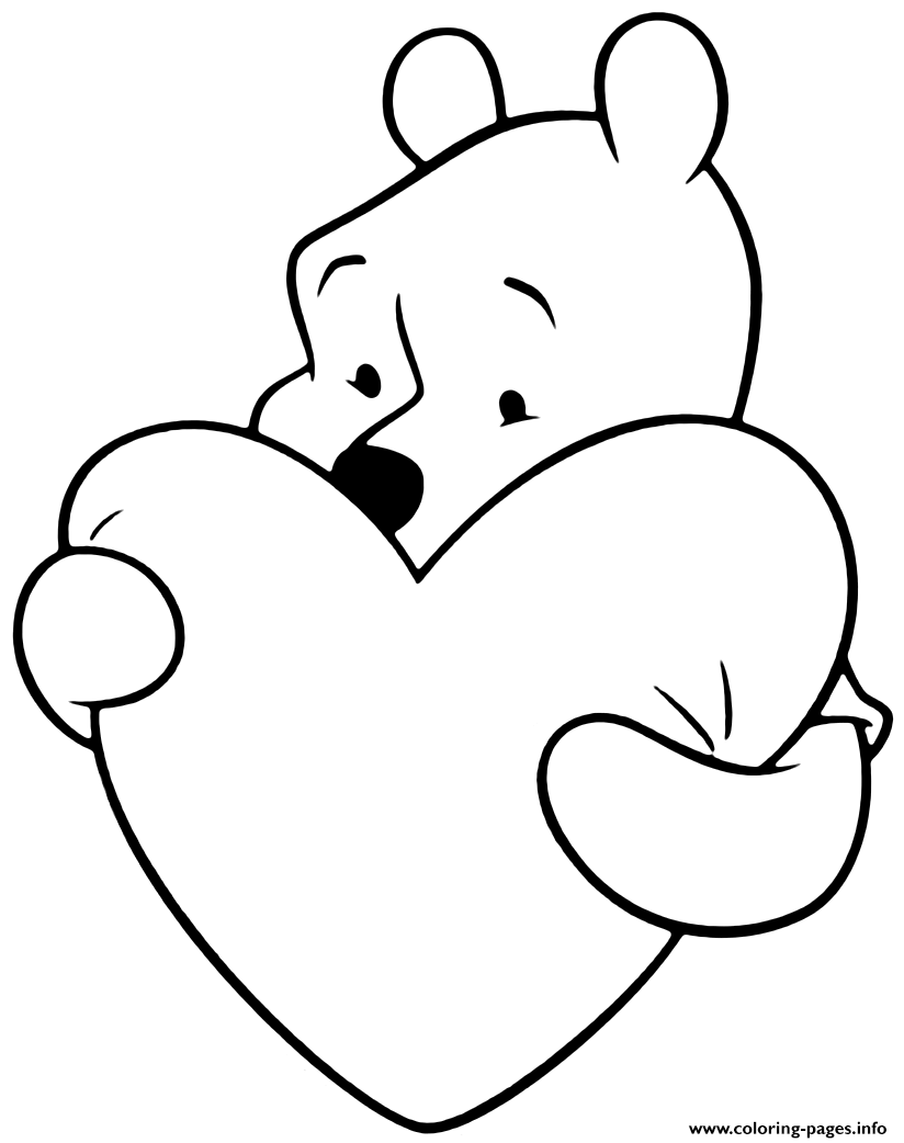 Pooh valentine heart coloring page printable