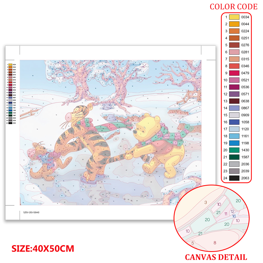 Disney coloring by numbers winnie the pooh with frame oil painting bear drawing animal paint winter christmas adults wall art