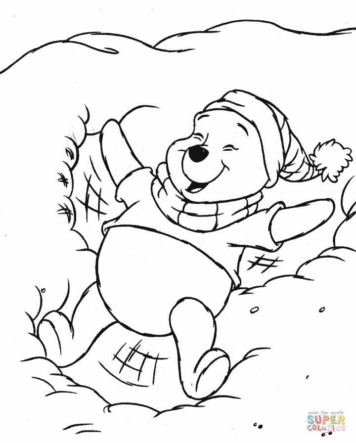 Pooh in the snow coloring page free printable coloring pages