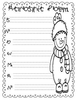 Freebie snowman acrostic poem acrostic poem acrostic poems