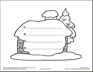 Coloring page write and color build a snow fort esl