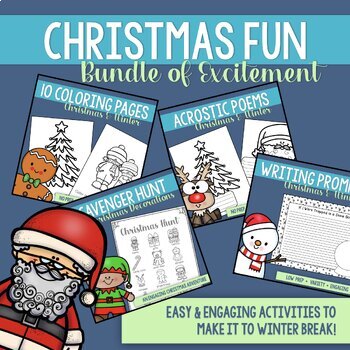 Christmas activities bundle with christmas coloring sheets writing and more