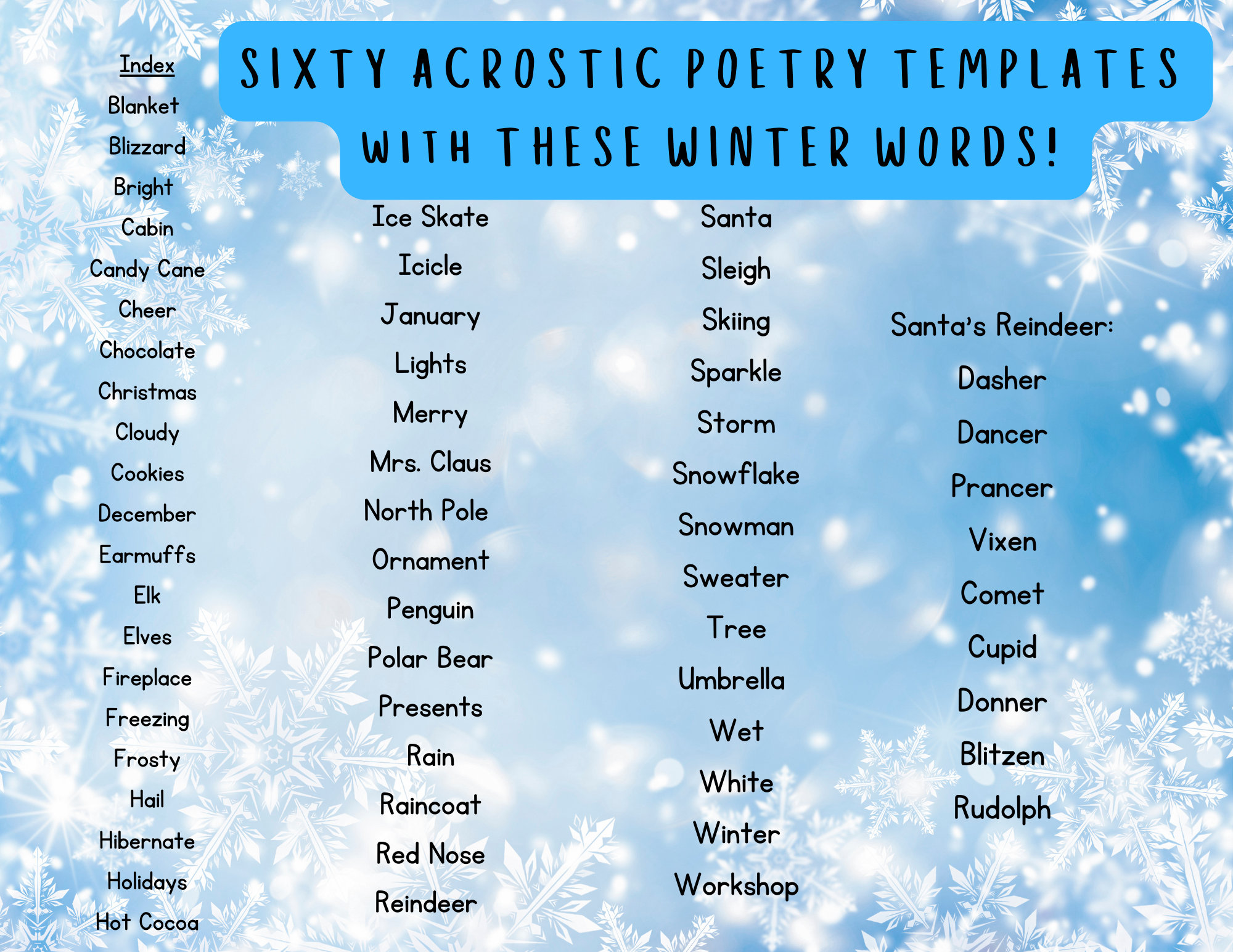 Winter christmas acrostic poetry