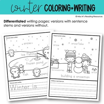 Winter coloring pages winter activities and writing activities tpt