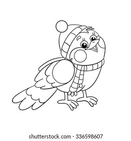 Coloring page outline funny bird winter stock vector royalty free