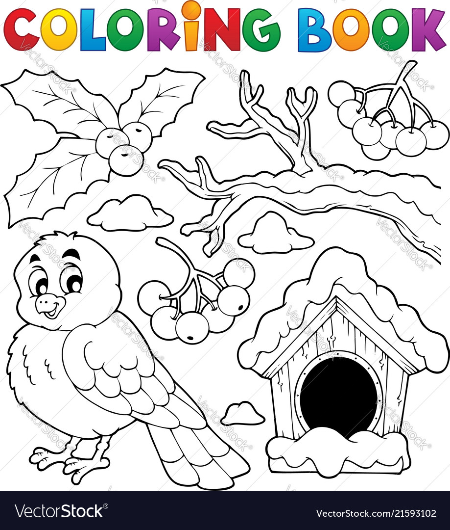 Coloring book winter bird theme royalty free vector image