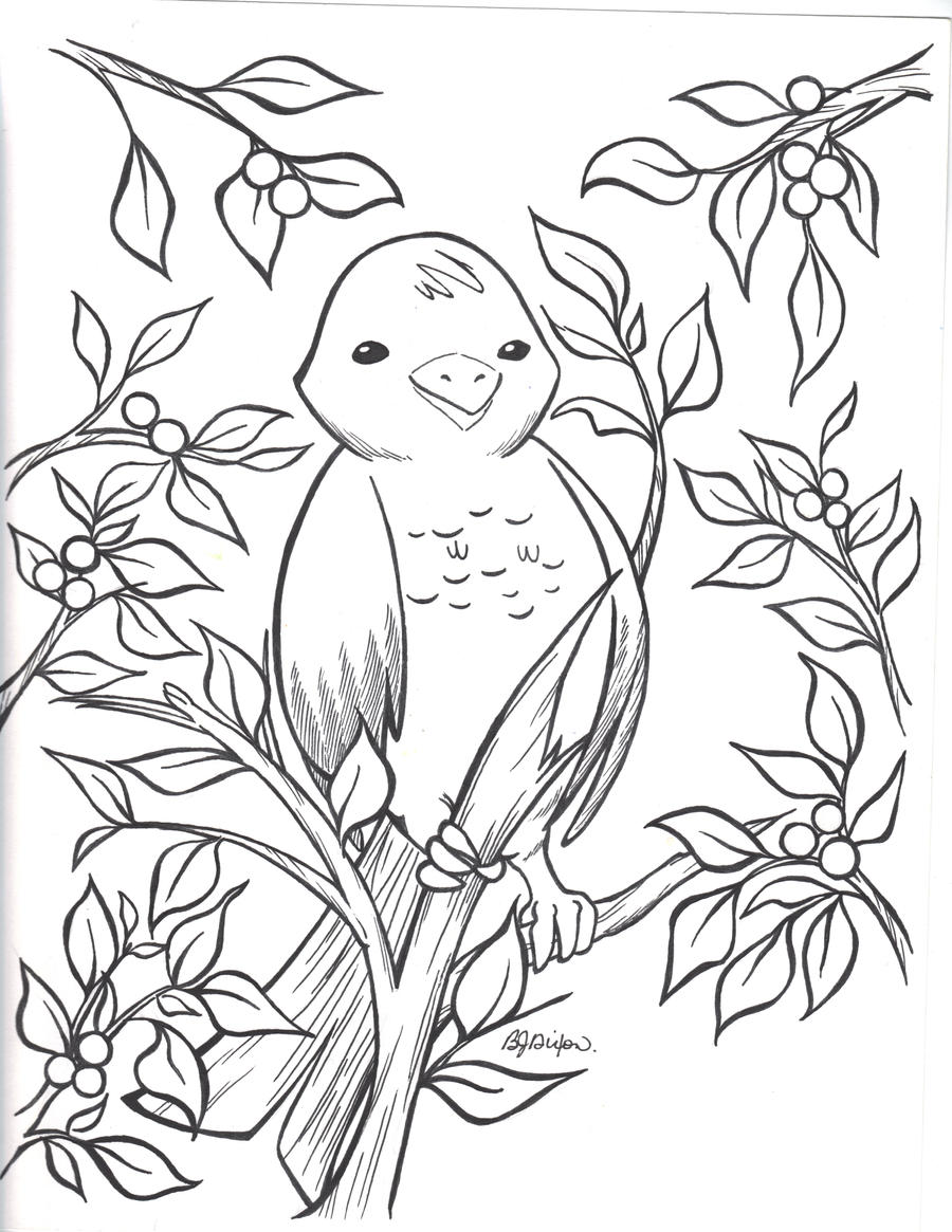 Winter bird and holly bush by jadzialana on