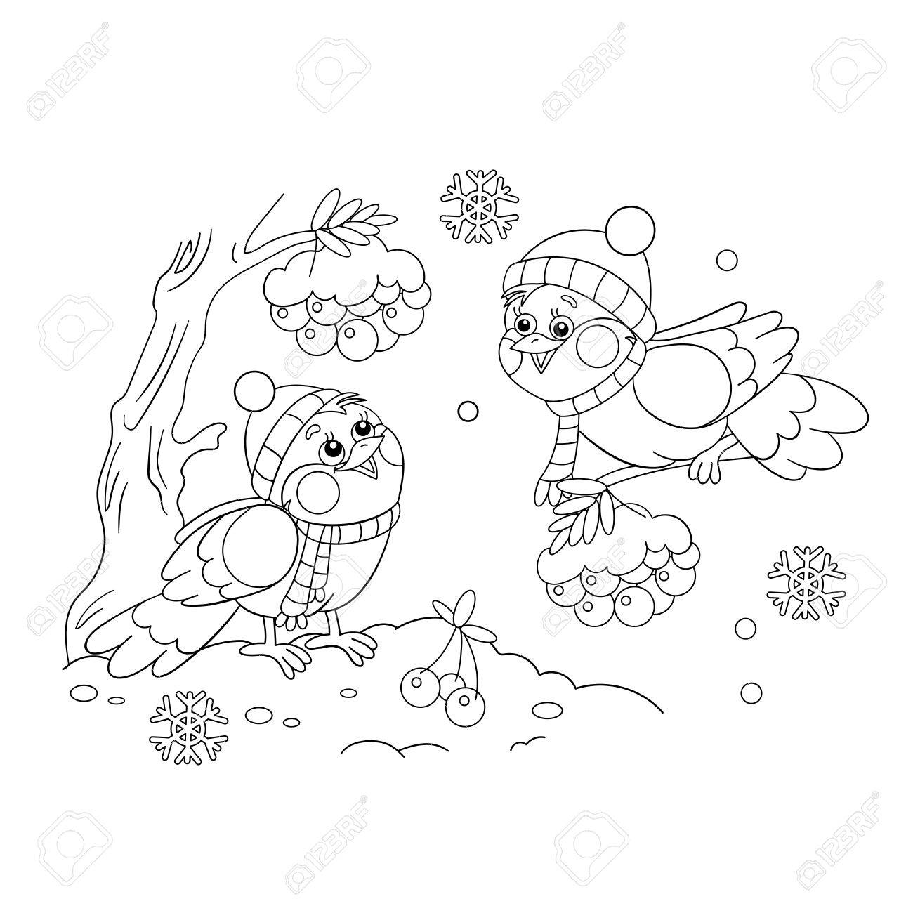 Coloring page outline of funny birds in winter royalty free svg cliparts vectors and stock illustration image
