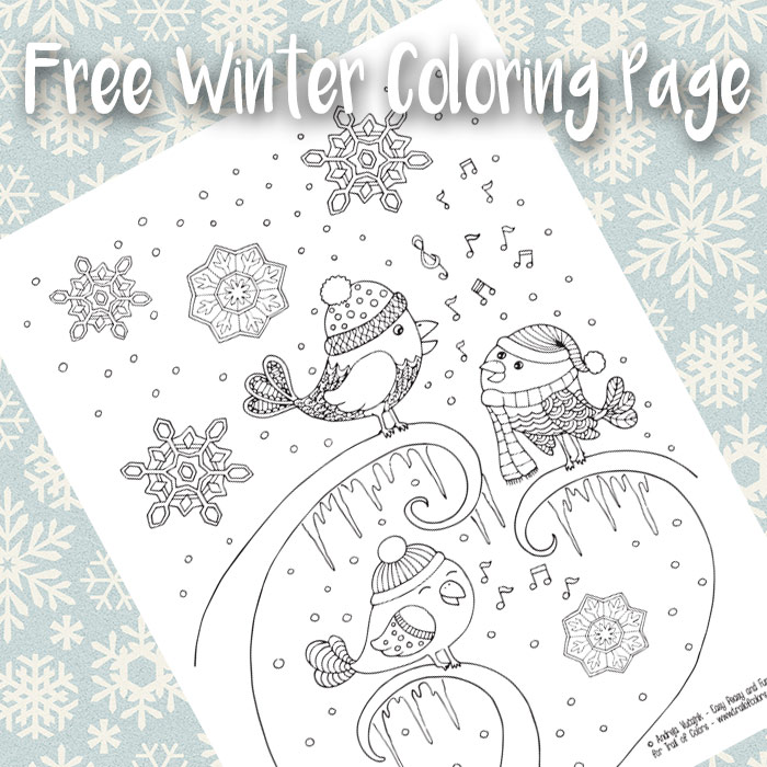 Singing birds winter coloring page for adults