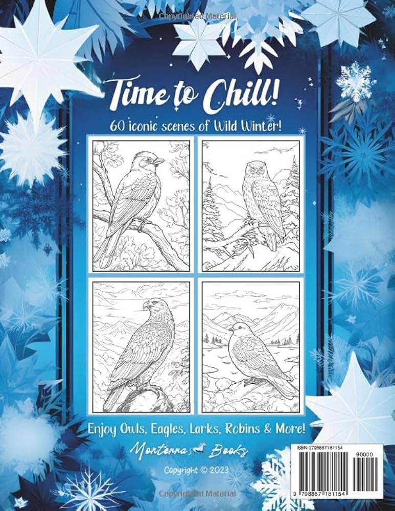 Wild winter bird coloring pages alpine aviators easy grayscale large print birds relaxation stress relief kids adults xmas coloring book monterra books winter