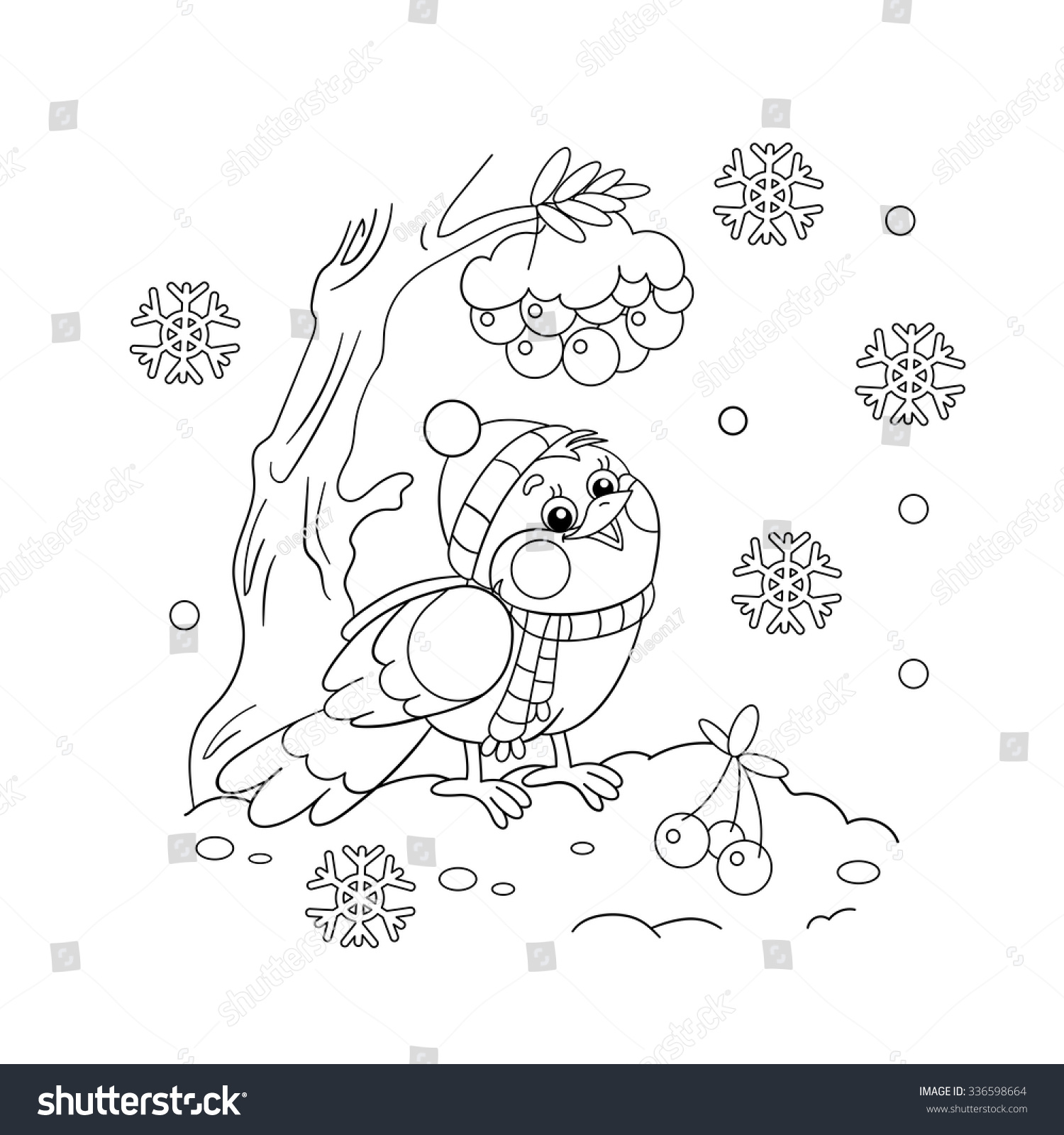 Coloring page outline funny bird winter stock vector royalty free