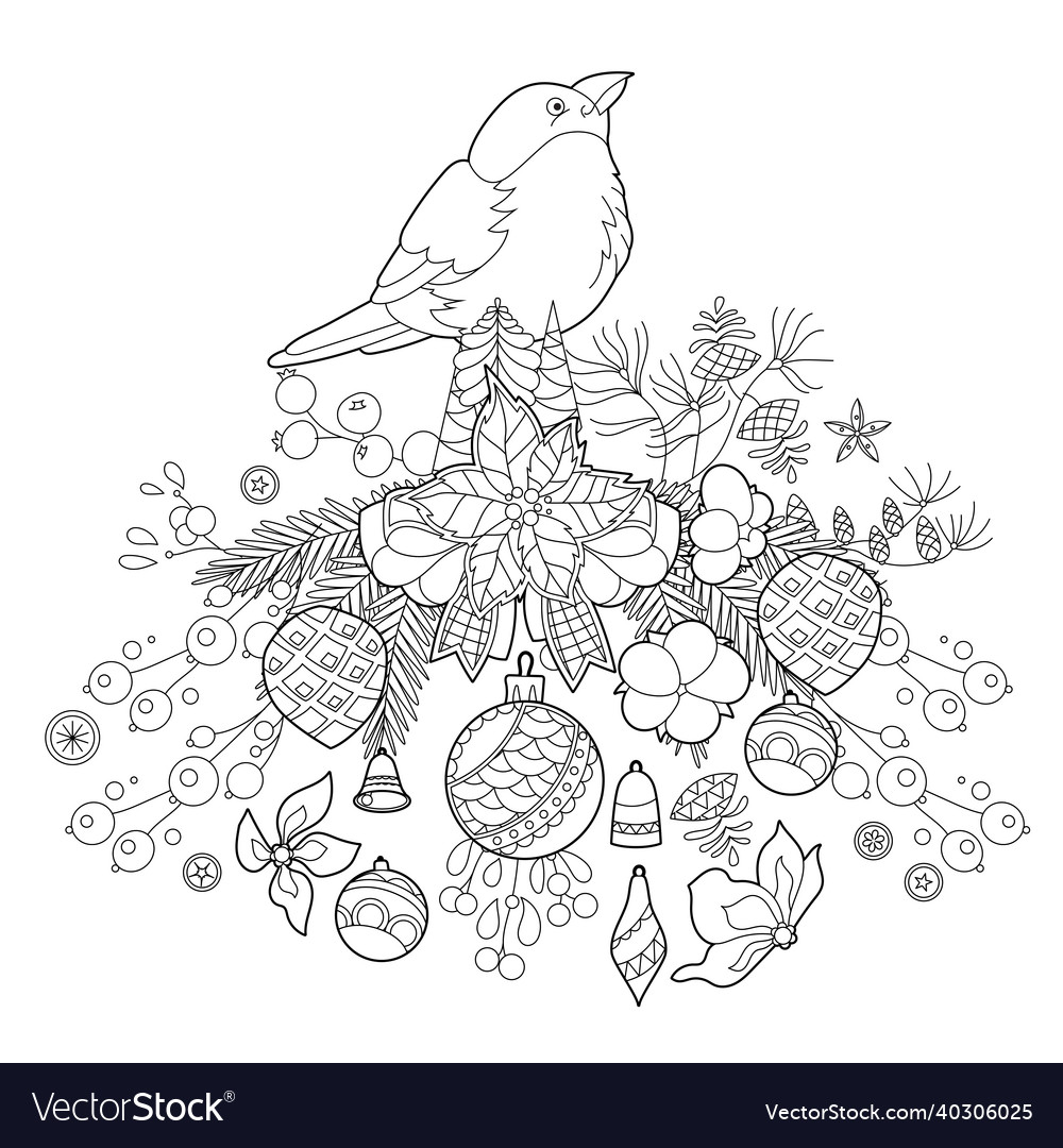 Cute christmas bird winter holiday decoration vector image