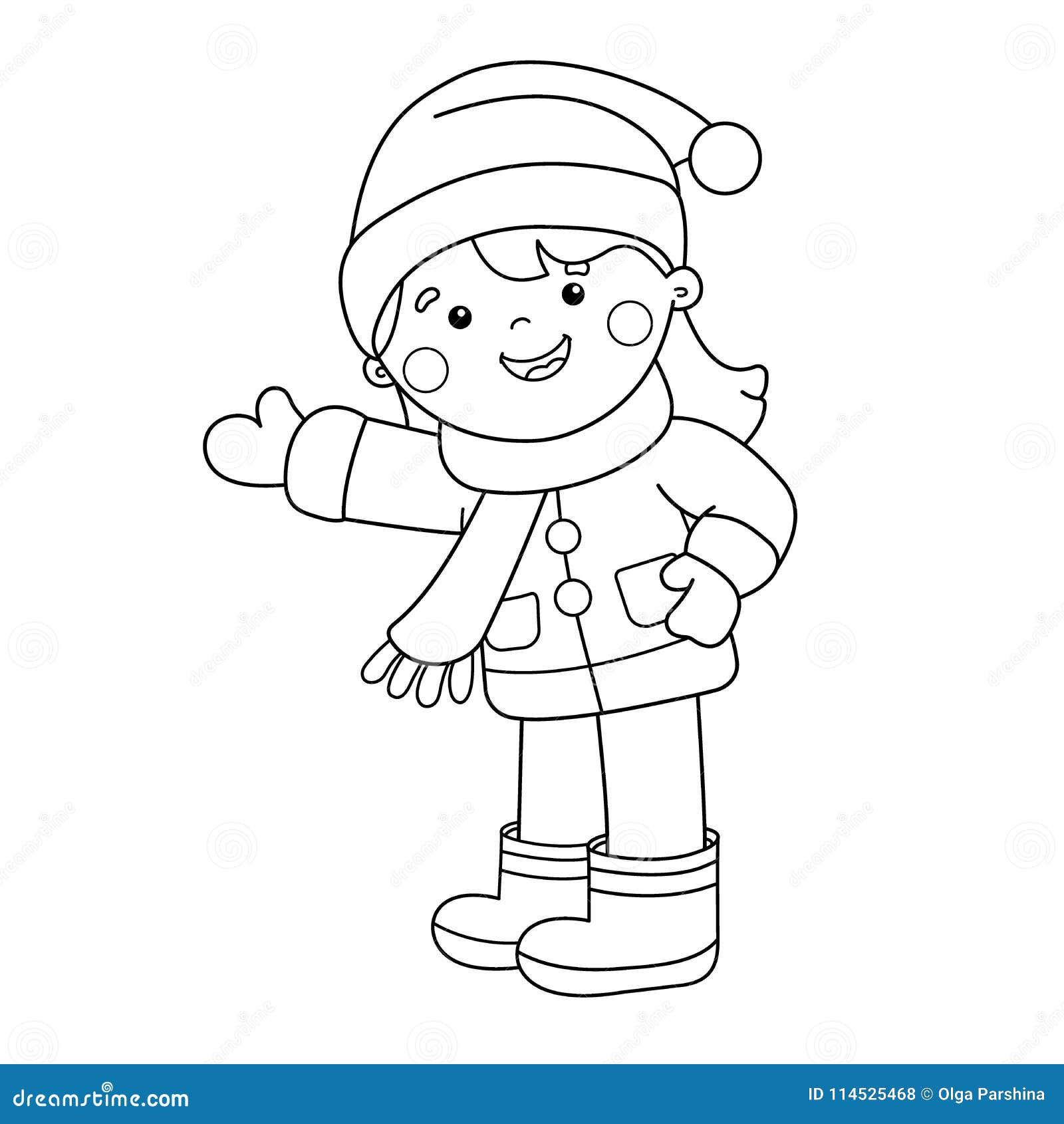 Coloring page outline of cartoon girl winter stock vector
