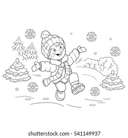 Coloring page outline cartoon boy jumping stock vector royalty free