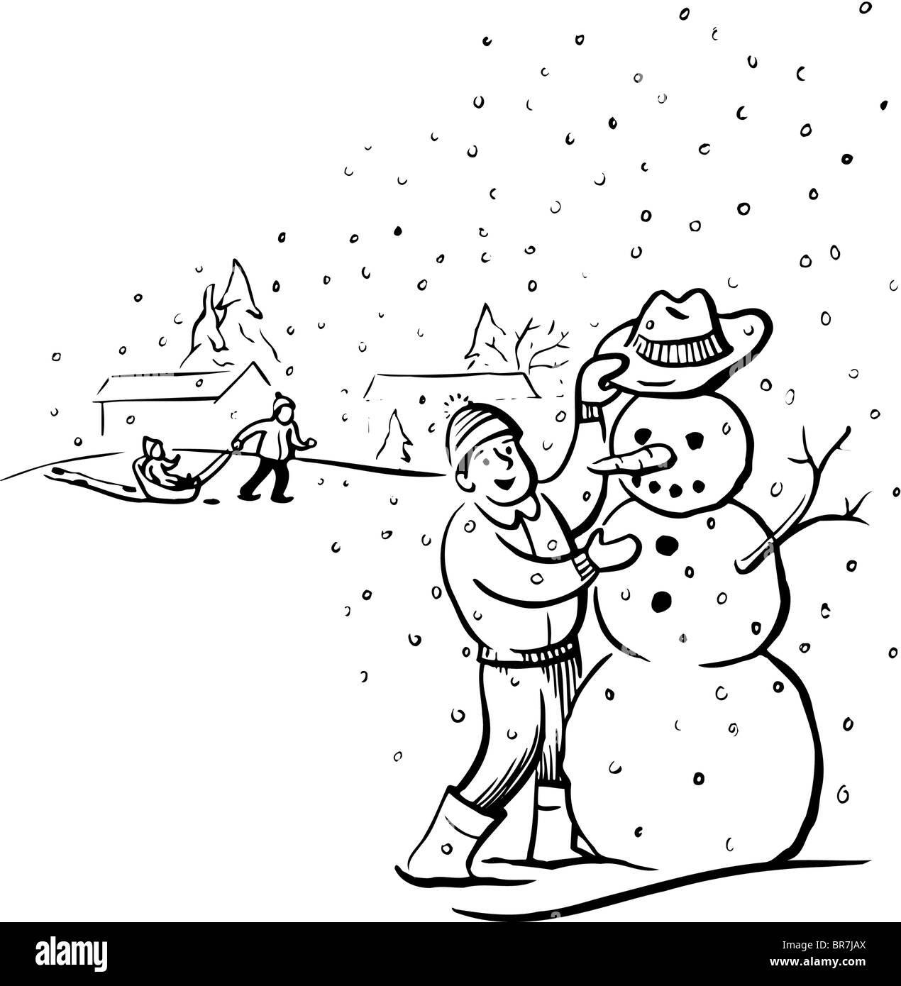 Winter season black kids black and white stock photos images