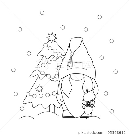 Cute winter kids coloring page with gnome with