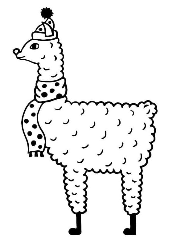 Llama on winter coloring page
