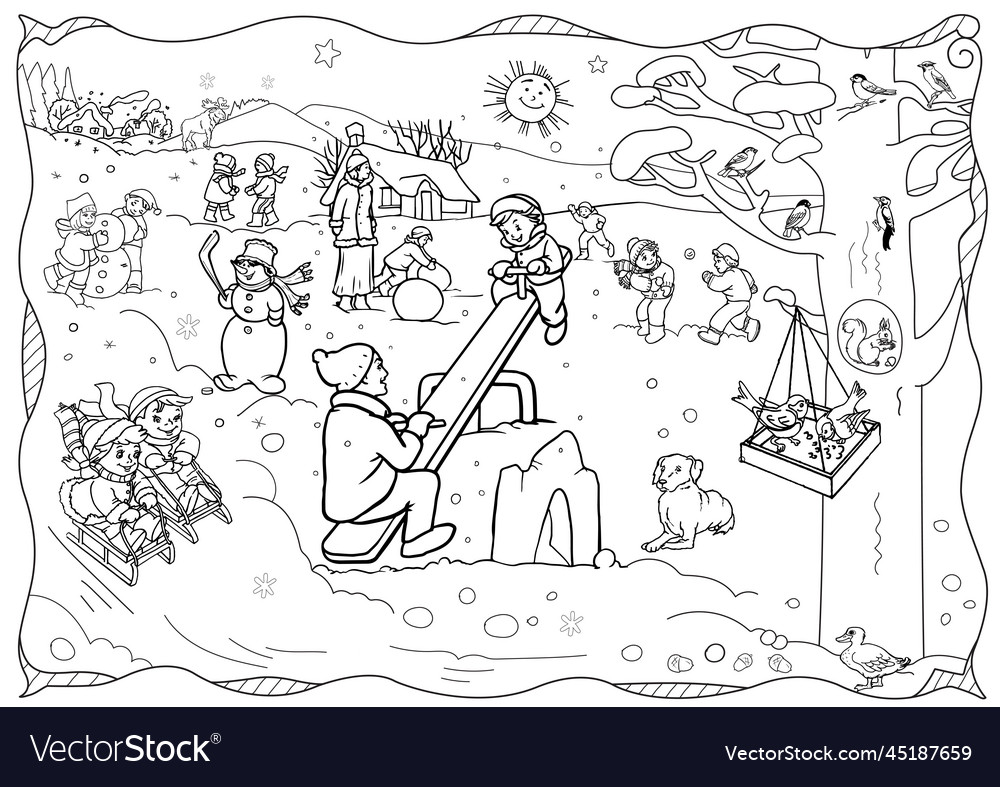 Winter coloring page large poster royalty free vector image