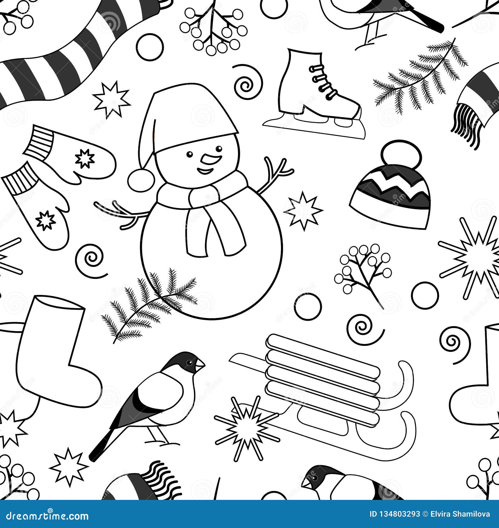 Seamless winter coloring book for kids and adults stock illustration