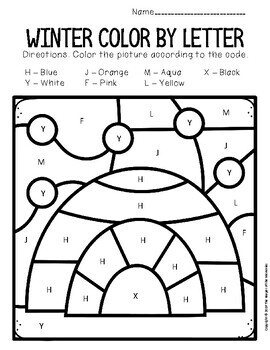 Color by capital letter winter preschool worksheets tpt