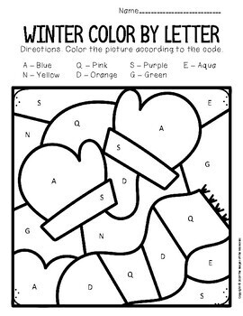 Color by capital letter winter preschool worksheets tpt