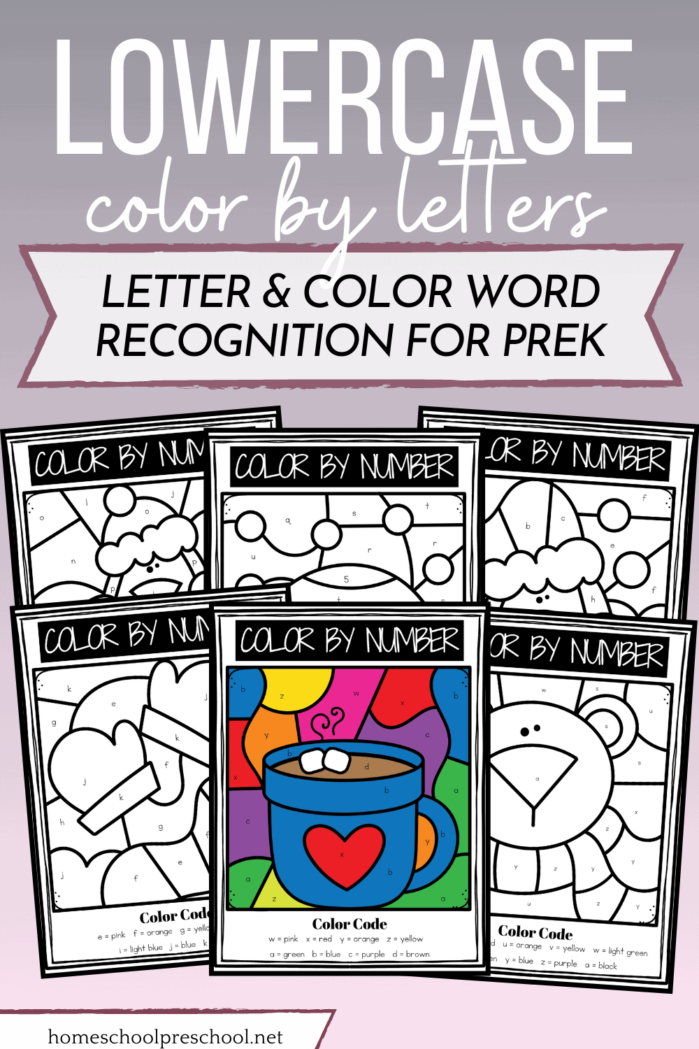 Lowercase winter color by letter printable worksheets