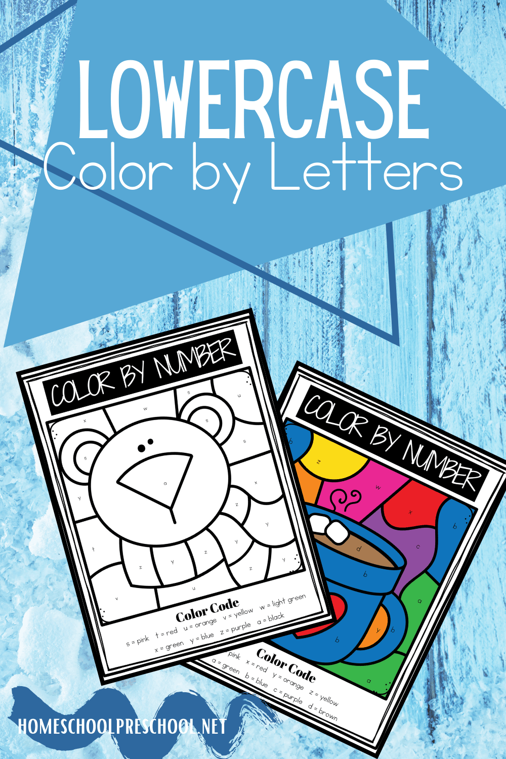 Lowercase winter color by letter printable worksheets
