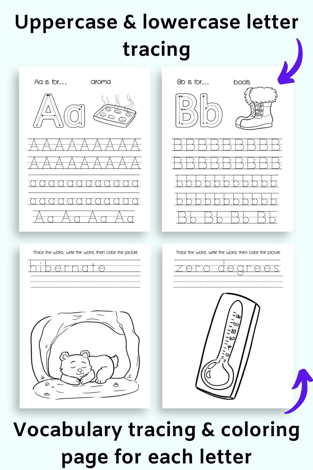 Winter alphabet tracing coloring pack â the artisan life
