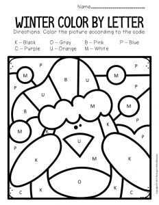 Color by capital letter winter preschool worksheets