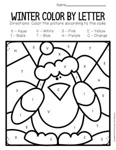 Color by capital letter winter preschool worksheets