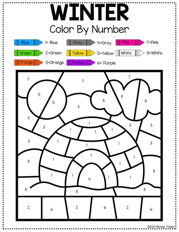 Winter color by number color by number activity for kids coloring guide for kids fun activity for kids instant download