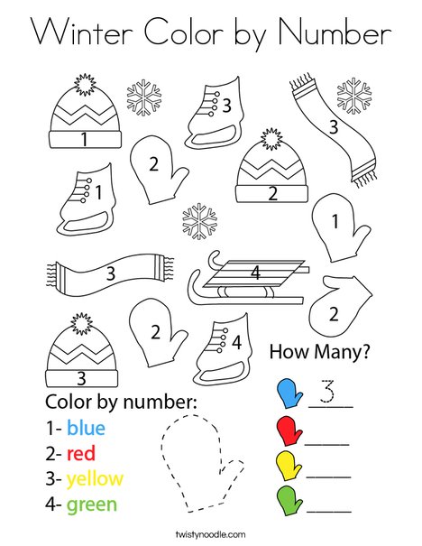 Winter color by number coloring page