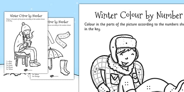 Winter lour by number activity sheet easy to print