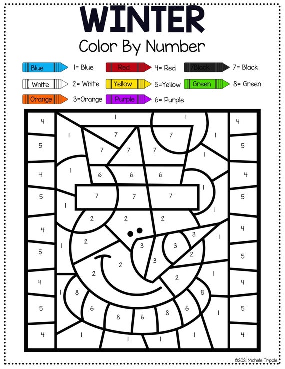 Winter color by number color by number activity for kids coloring guide for kids fun activity for kids instant download