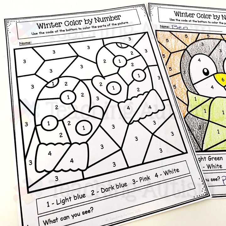 Winter lour by number worksheets