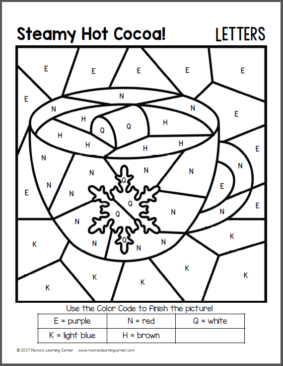 Winter color by code worksheets