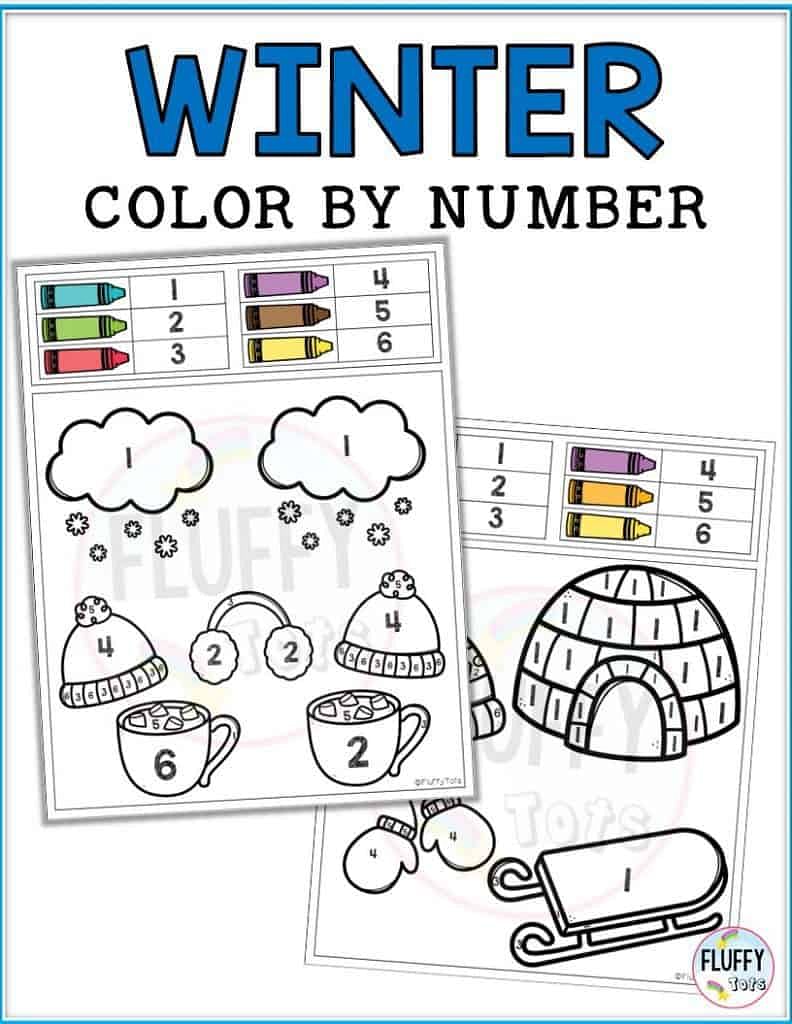 Fun winter color by number activity learning number