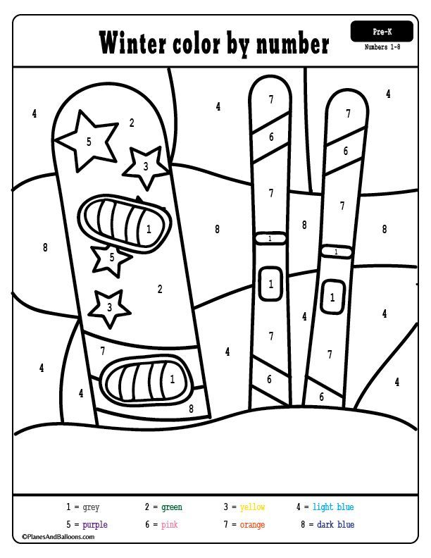 Winter color by numbers worksheets