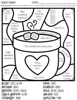 Color by number winter place value worksheets â teaching with briana beverly