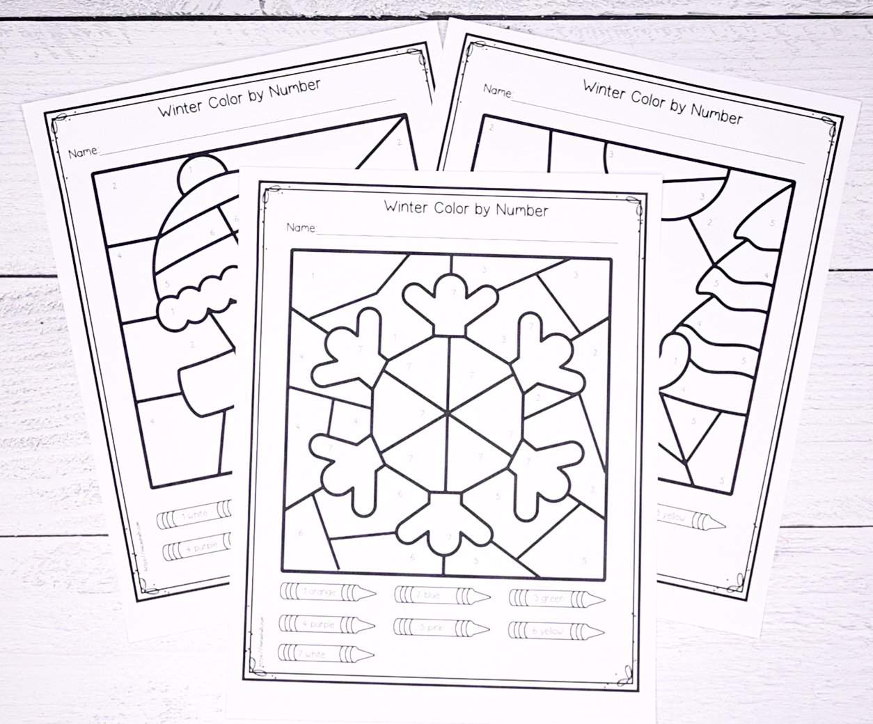 Color by number winter worksheets