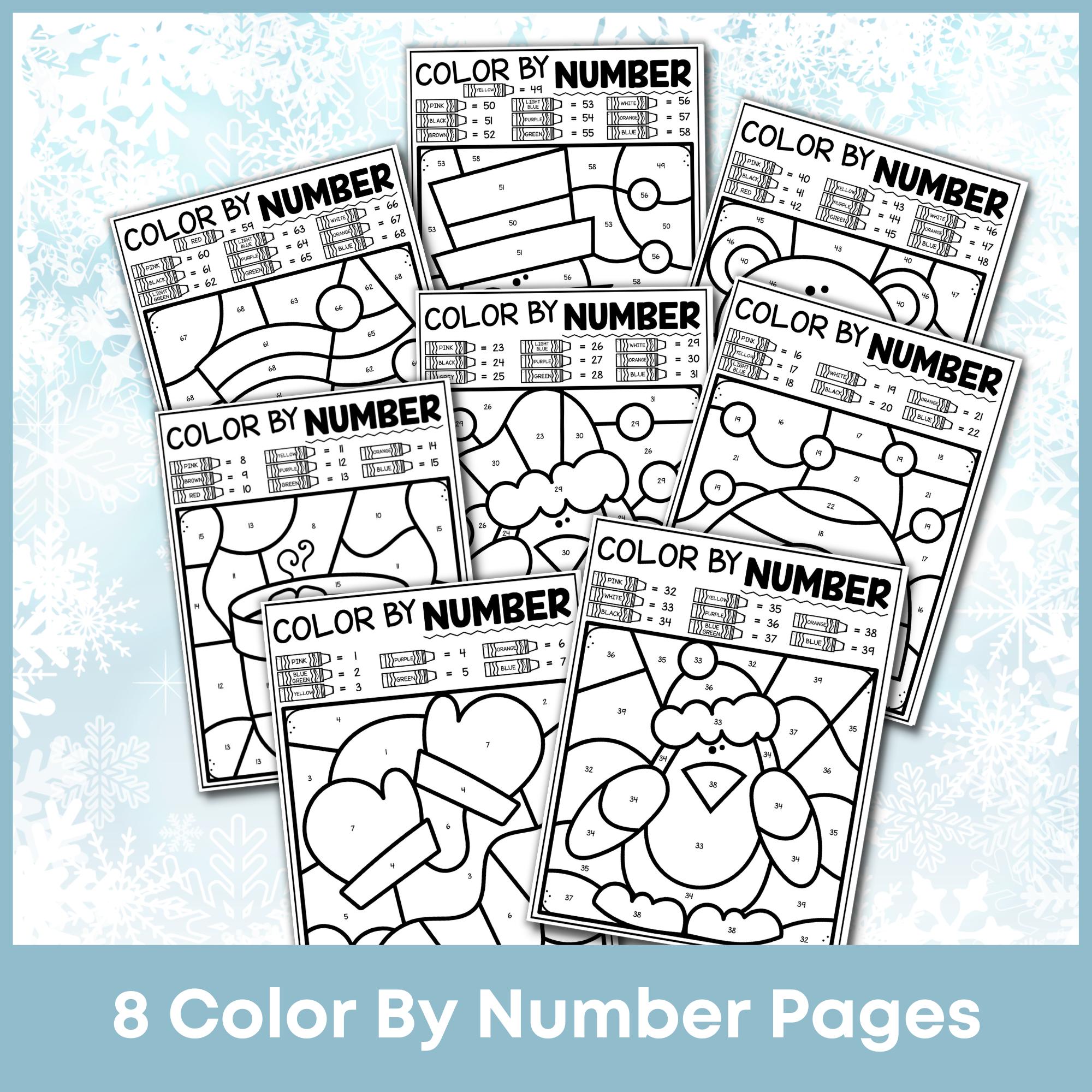 Free winter color by number pages
