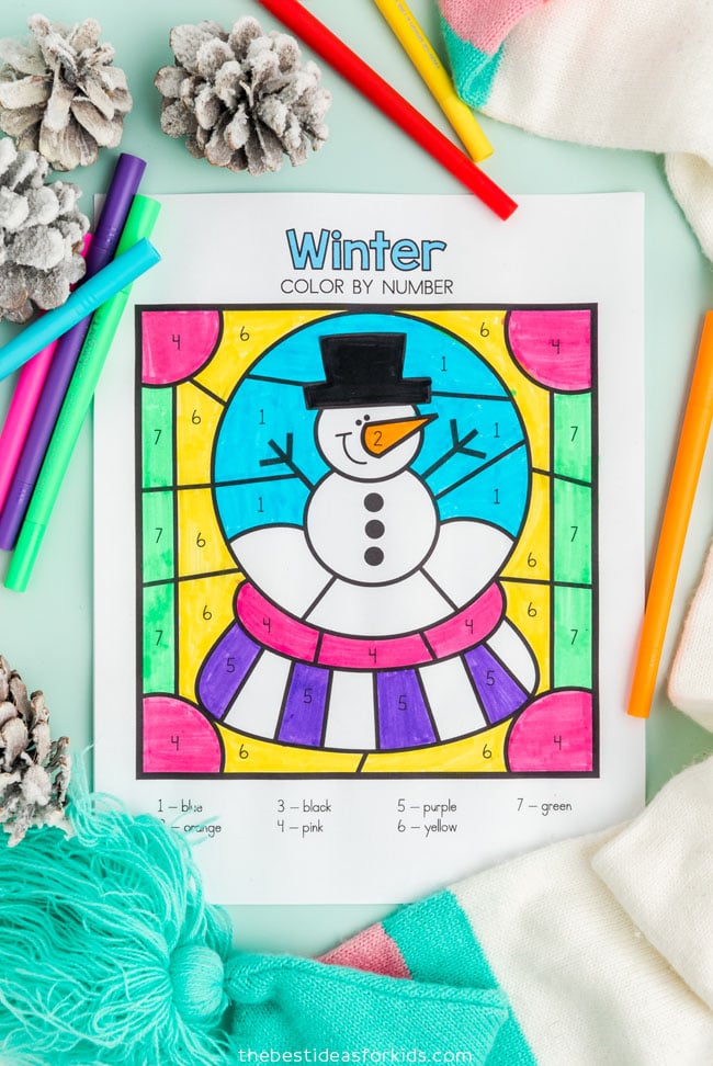 Winter color by number free printables