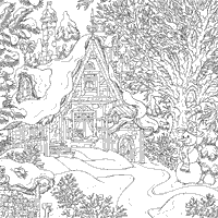 Winter cabin coloring pages