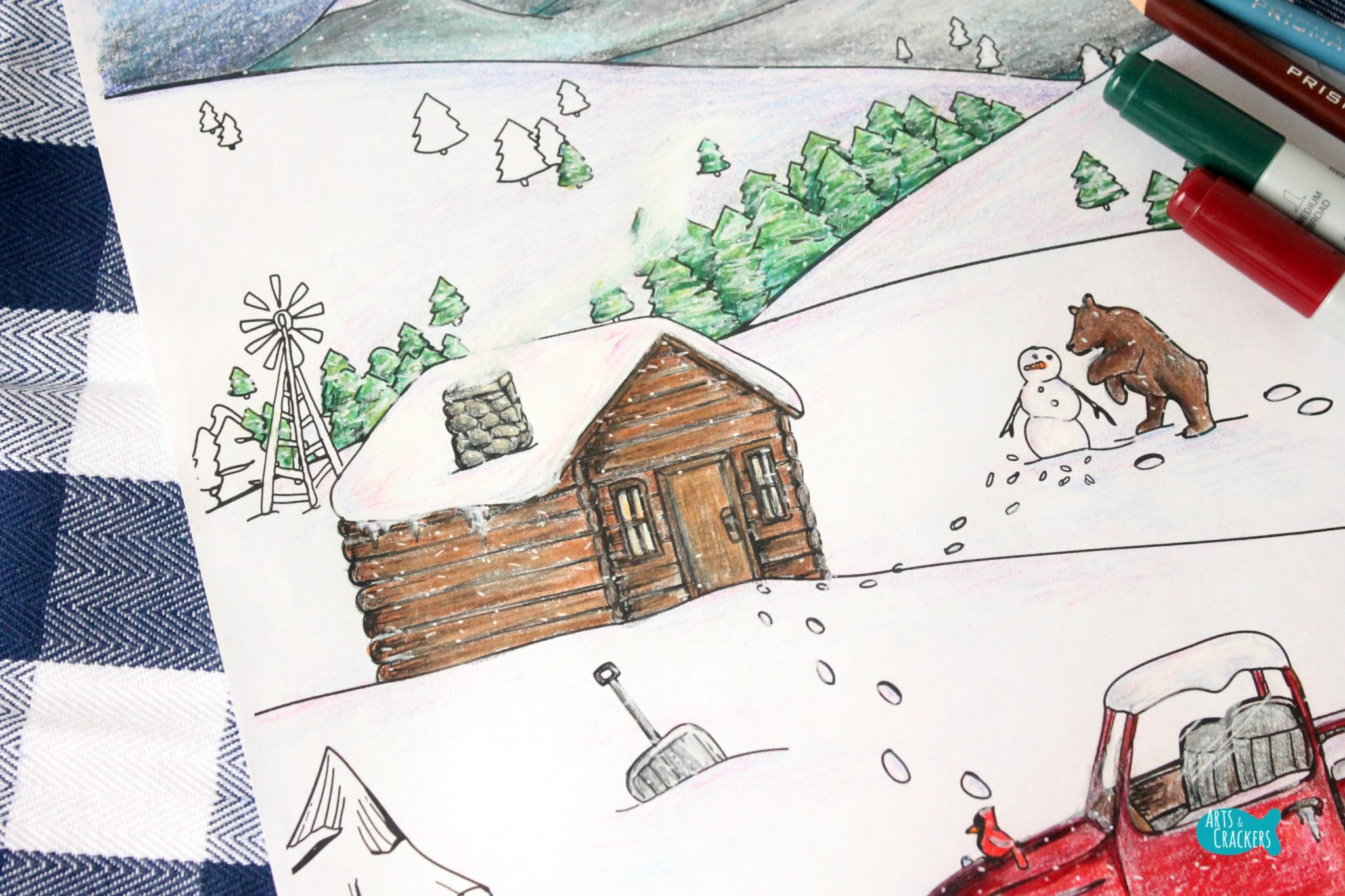 Snowy mountain country free adult coloring page for winter